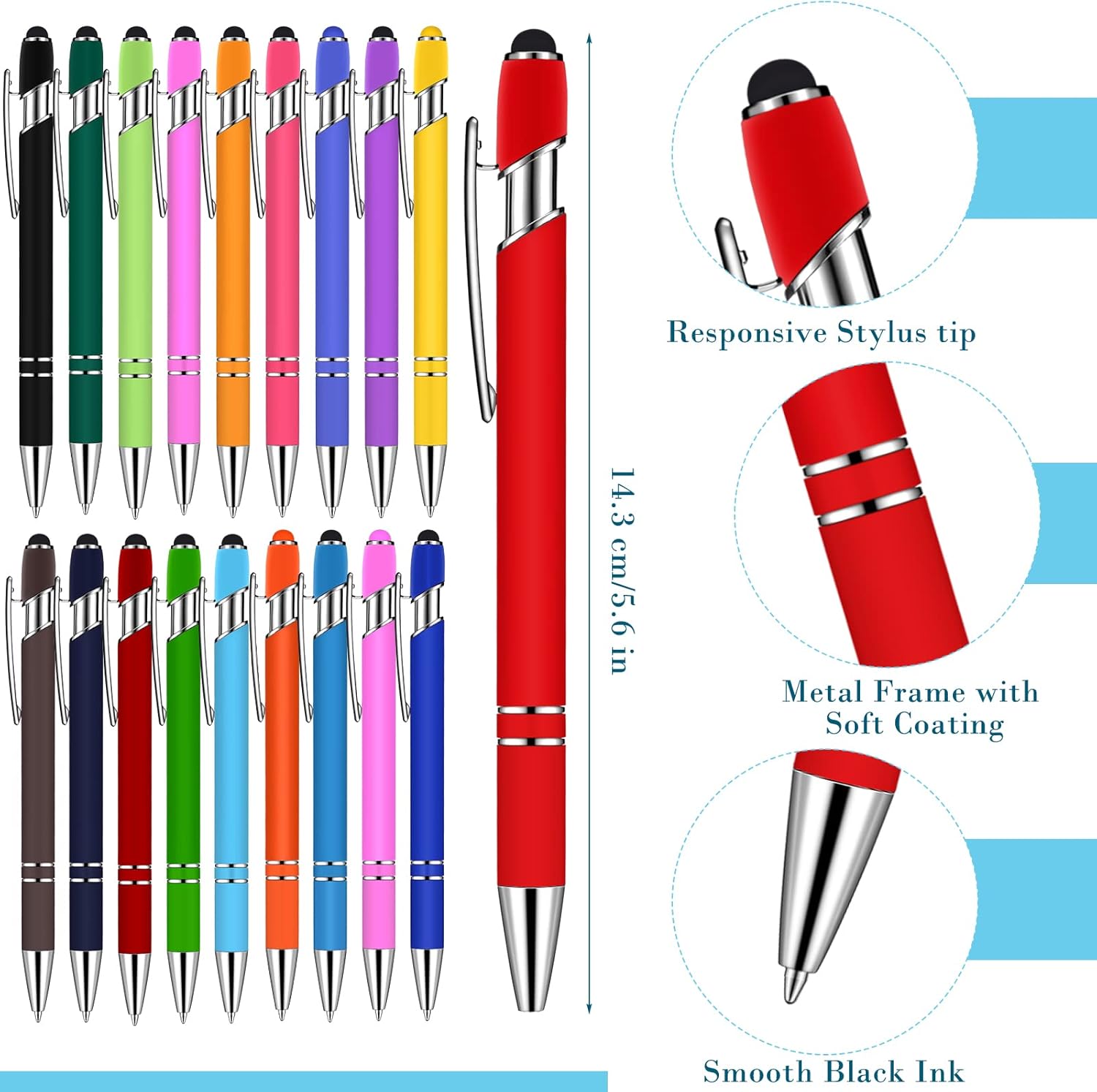 Konohan 100 Pieces Stylus Pen 2 in 1 Ballpoint Pen with Stylus Tip for Touch-Screen Phone Tablet, Touchscreen Devices