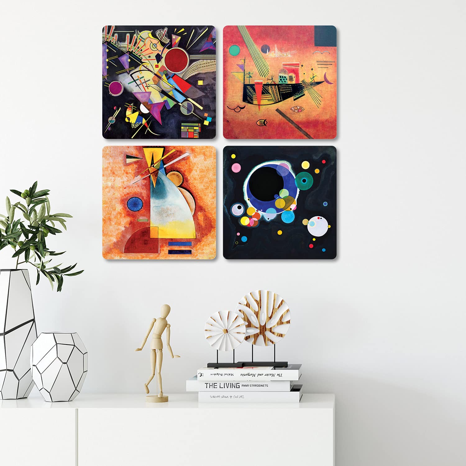 Giallobus - 4 Cuadrados de Paneles múltiples - Vassily Kandinsky - Las Obras más Bellas de Kandinsky - Colección 2 - Madera de MDF - 29,7x29,7 - x 4 Piezas