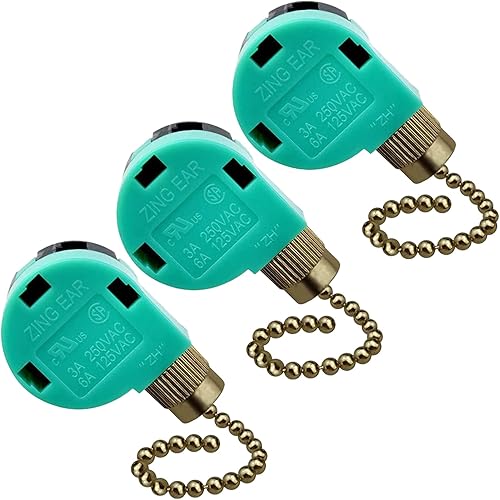 Miniatura 10 de Topbuti Zing Ear ZE-268S6 - Juego de 3 interruptores de ventilador de techo de 3 velocidades y 4 cables, interruptor de cadena de repuesto para