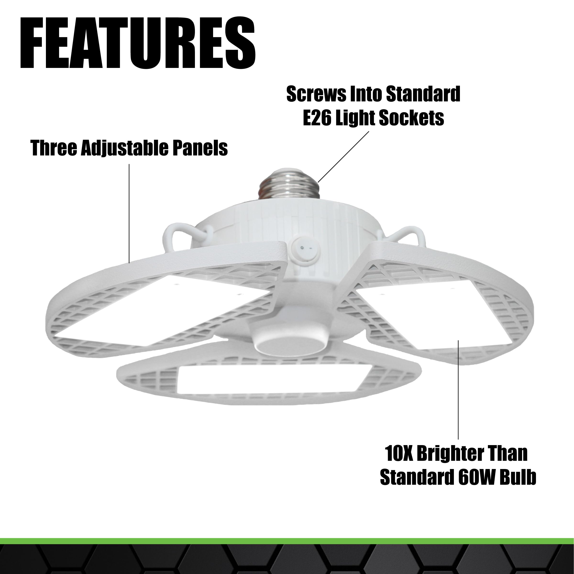 Grip LED Screw-in Garage Light 8000 Lumens, 360 Degree Adjustable