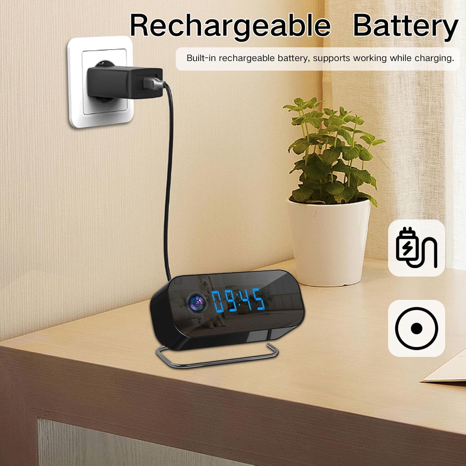 Wireless Smart Clock Mini Camera HD 1080P WiFi Video Recorder Nanny Cam with Motion Detection Remote View Night Vision Indoor Security Camera for Baby/Pet/Home