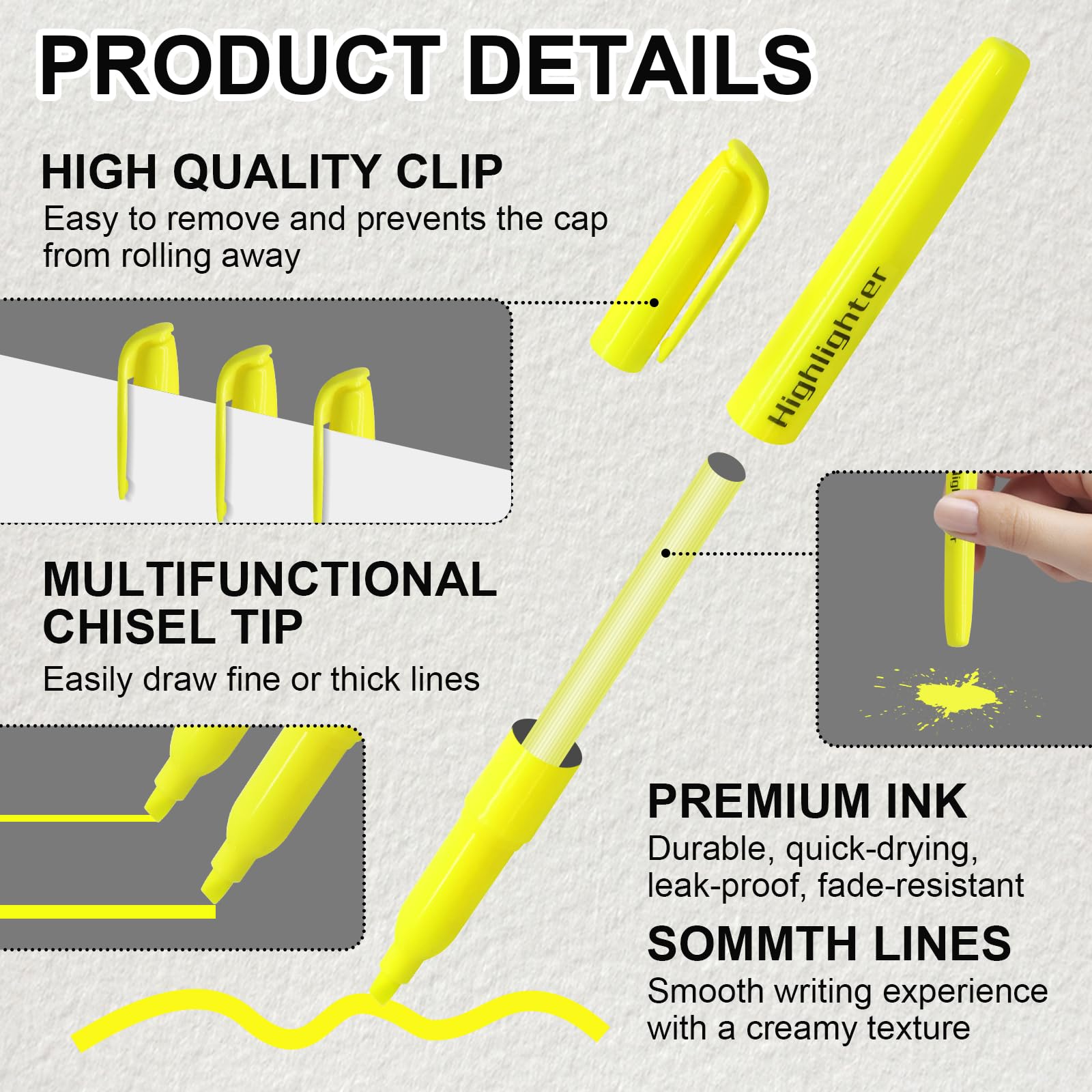 Zorfeter 30 Stück gelbe Textmarker, helle Textmarker, Keilspitze, kein Ausbluten, fluoreszierende Schulbedarf für Büro/Lehrer