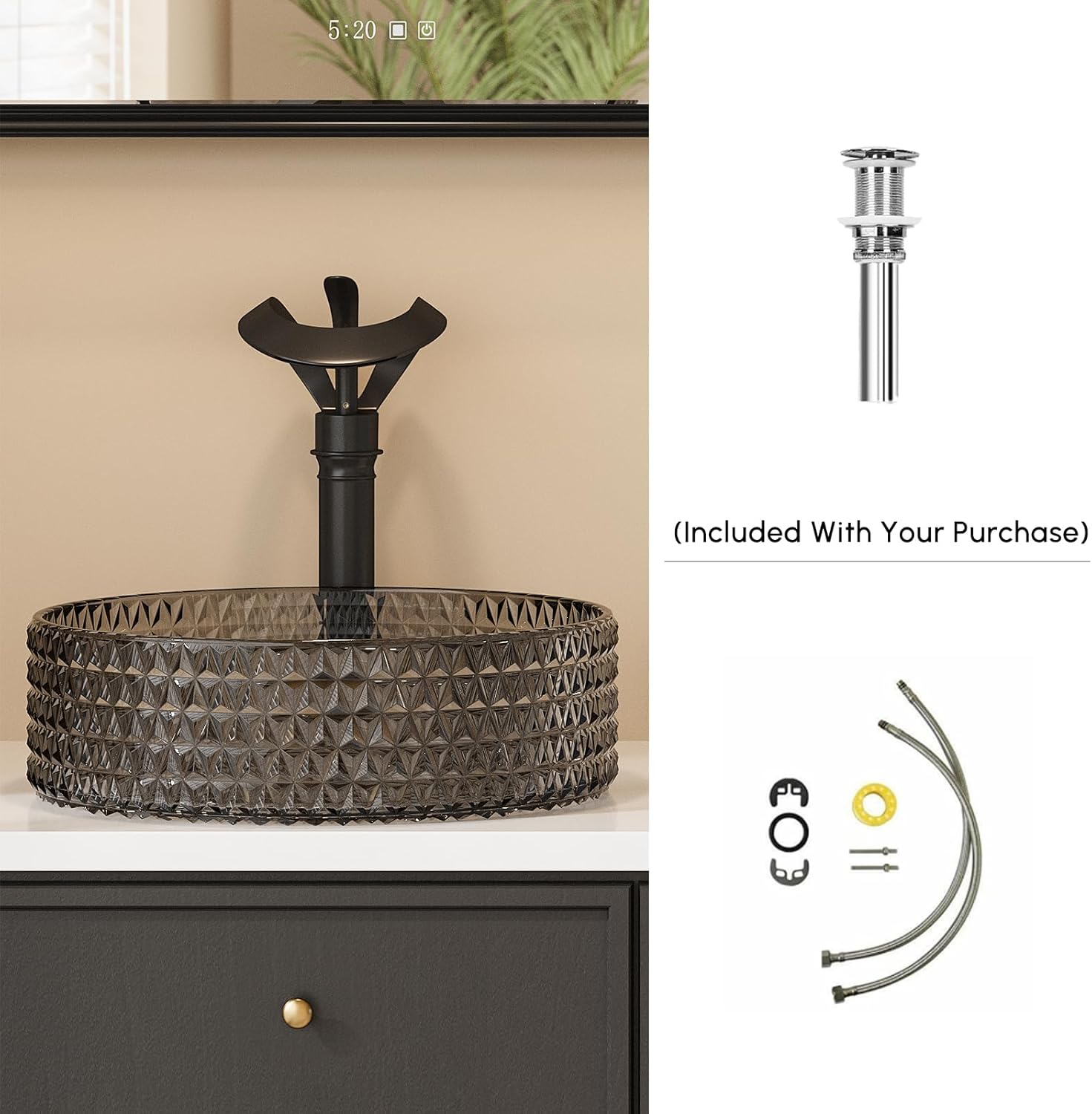 Lovedima Vessel Sink,Bathroom Sinks Wash Bowl Modern Black Countertop Vanity Sinks for Bathroom Above Counter