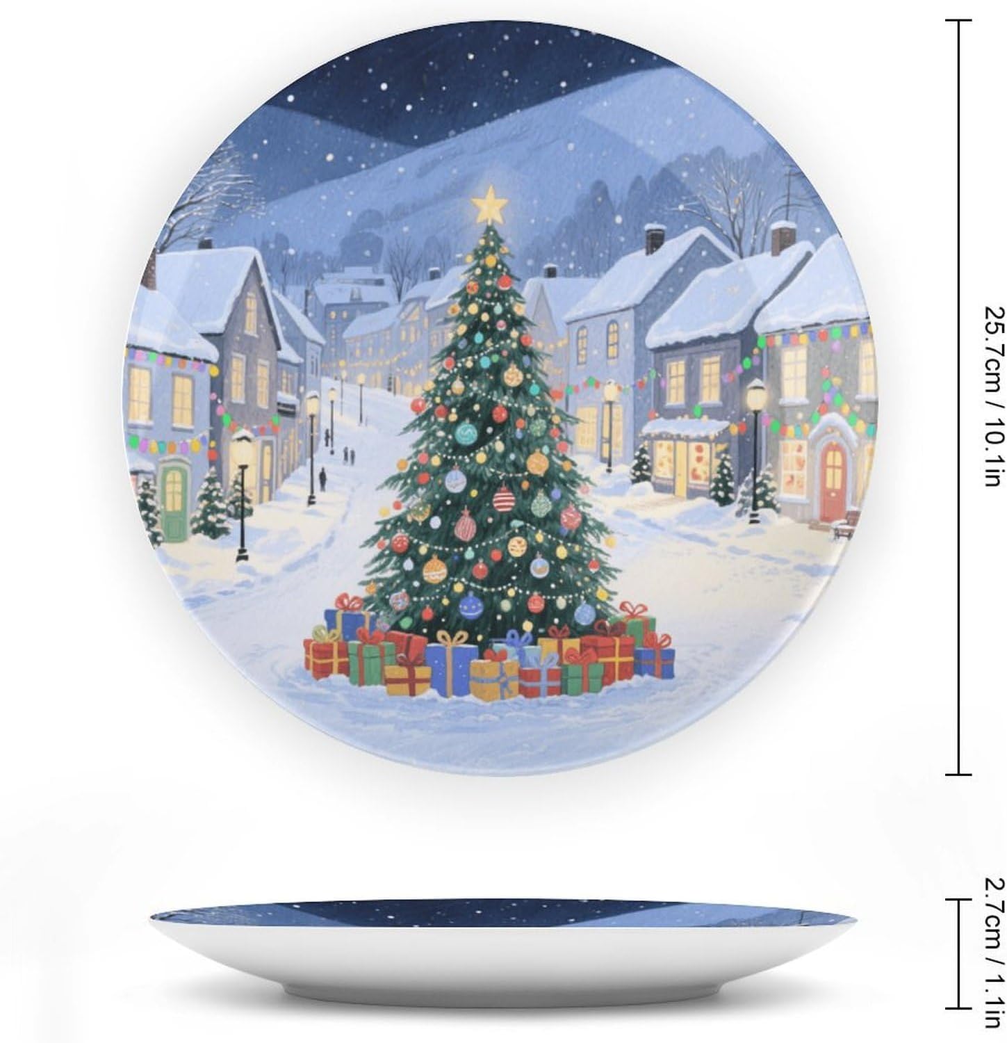 Bone China Decorative Plates Christmas Town Ceramic Decorative Plate Wall Decor with Display Stand Ceramic Ornaments for Wall Hanging Decoration