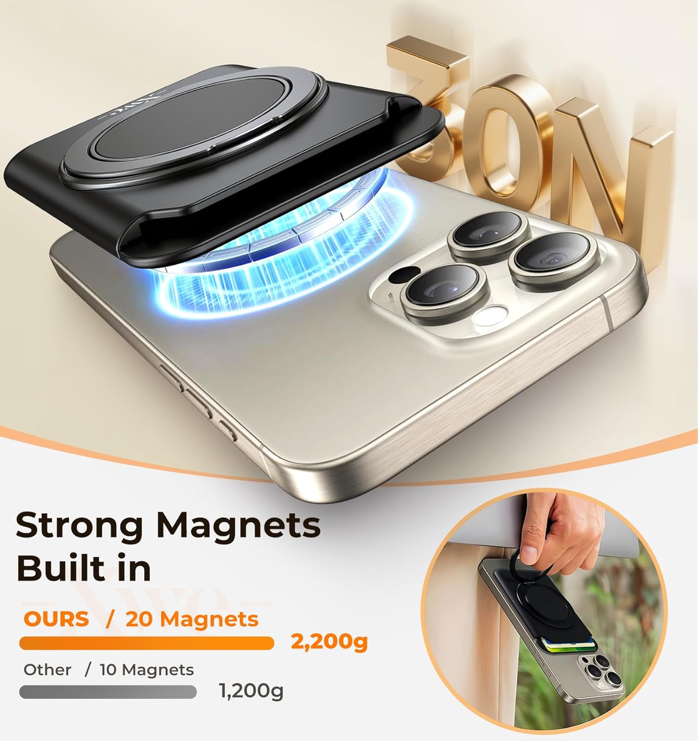 Compatible with Magsafe Wallet Phone Stand Ring Holder [Strong Magnet] Fit for iPhone 16/15/14/13/12 Pro Plus Mini (Midnight Blue) - Image 4