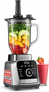 Gourmia Countertop Blender 8 Blend Programs, 4 Speeds, Pulse and Manual Mode, 56oz Pitcher, Digital Display with Integrated Timer, Round-Plated Tamper, Dishwasher-Safe Parts