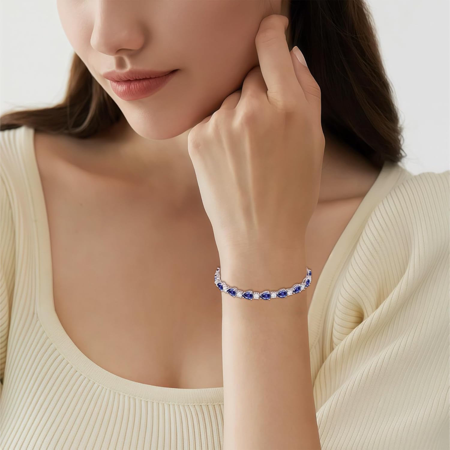 Birthstone Tennis Bracelet for Women 925 Sterling Silver Pear Shaped Gemstone Jewelry Gifts for Her - Image 3