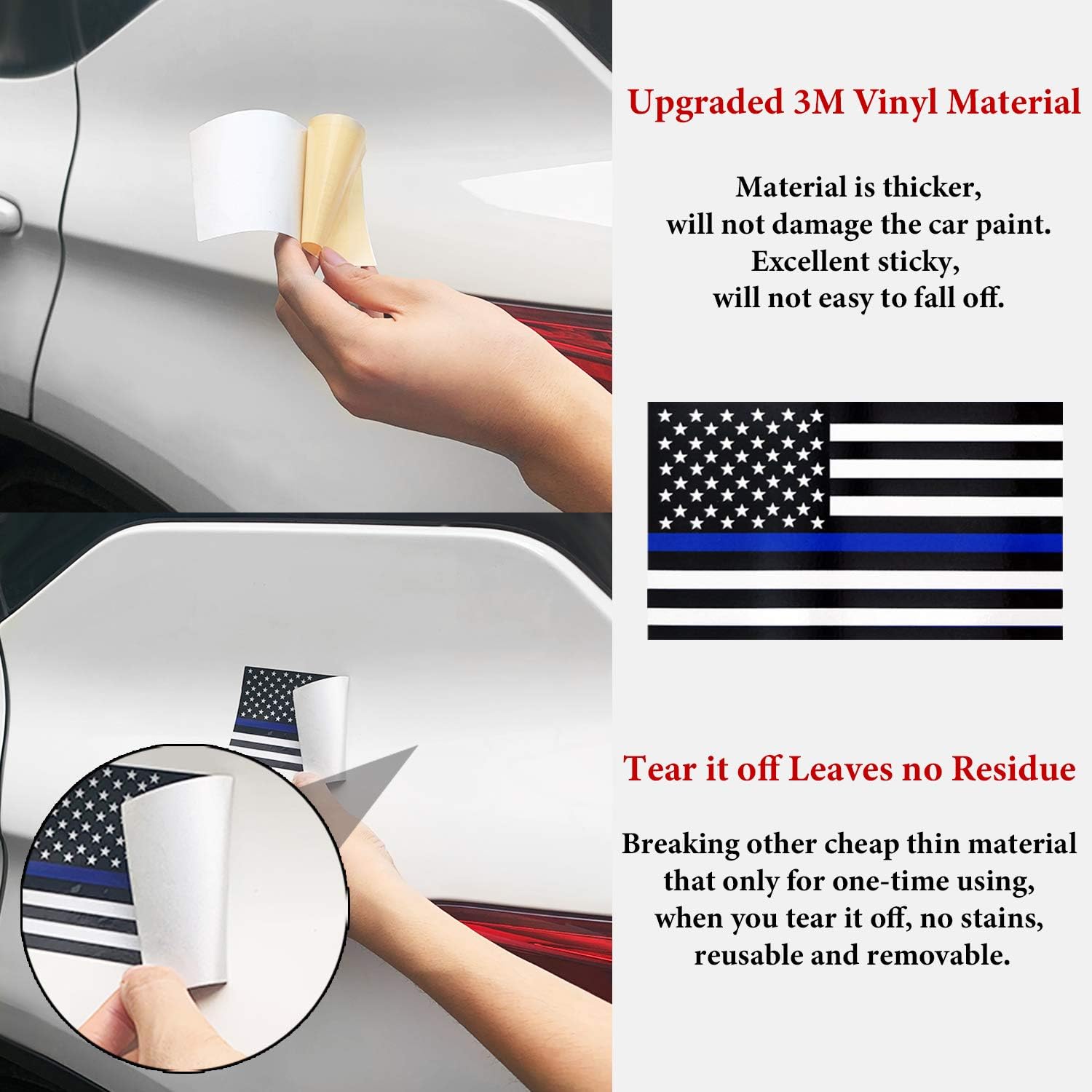 BOKA 3 Pack Thin Blue Line Sticker Decal, 5x3in Highly Reflective Police Flag Sticker for Car Trucks, 3M Vinyl Subdued American Flag Bumper Sticker, Support Police Law Enforcement, Non Fade, Reusable