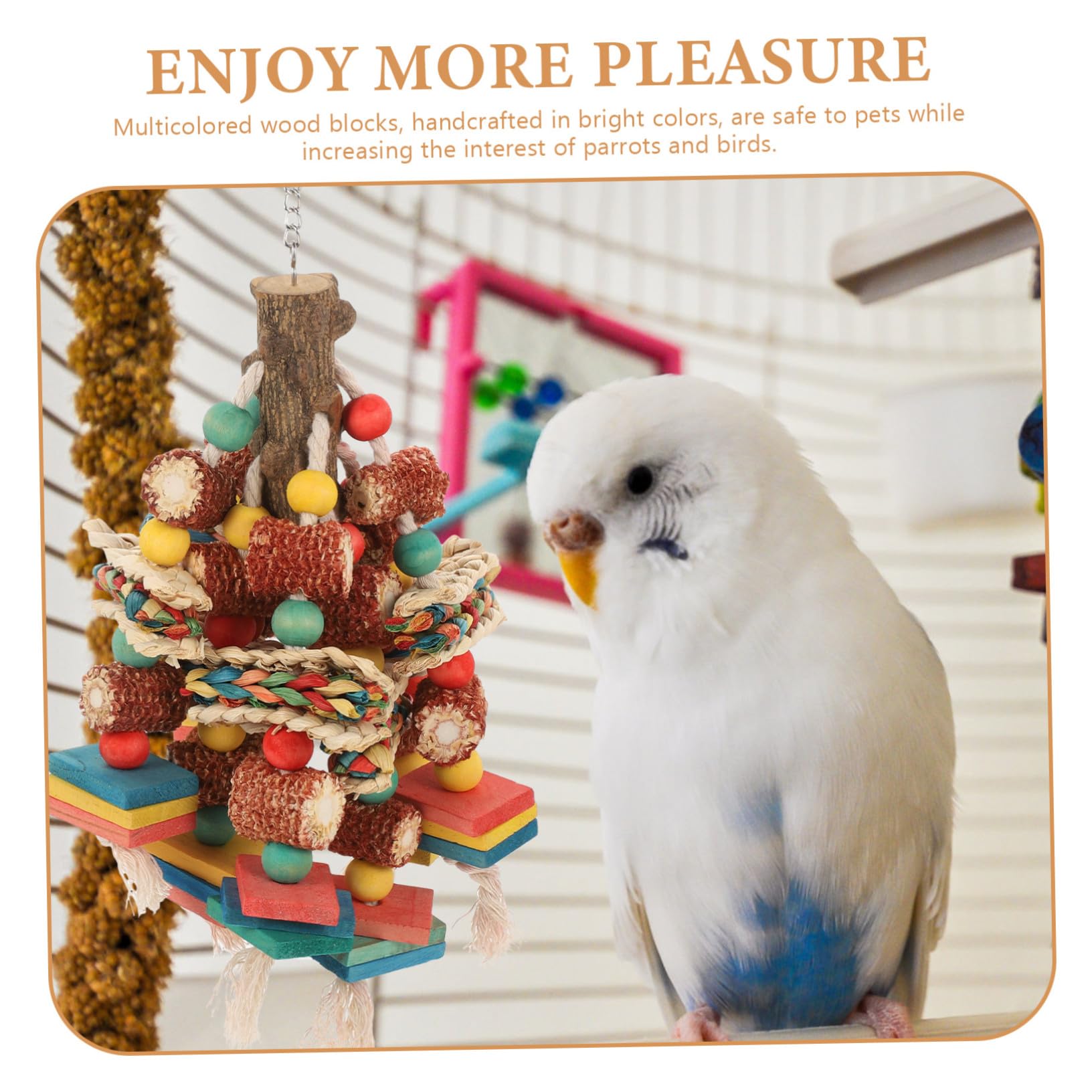 Juguete Masticable Colgante para Loros y Pájaros de Madera Natural Gancho Antideslizante, Juguete para Ejercicio y Entretenimiento