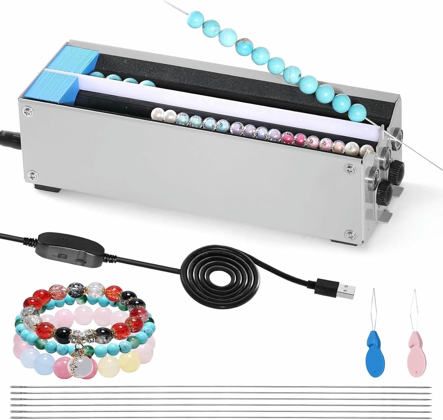 Electric Stainless Steel Pearl Machine, 2 -Channel Pearl Machine with Automatic Adjustment,for The Manufacture of Bracelets and Necklaces