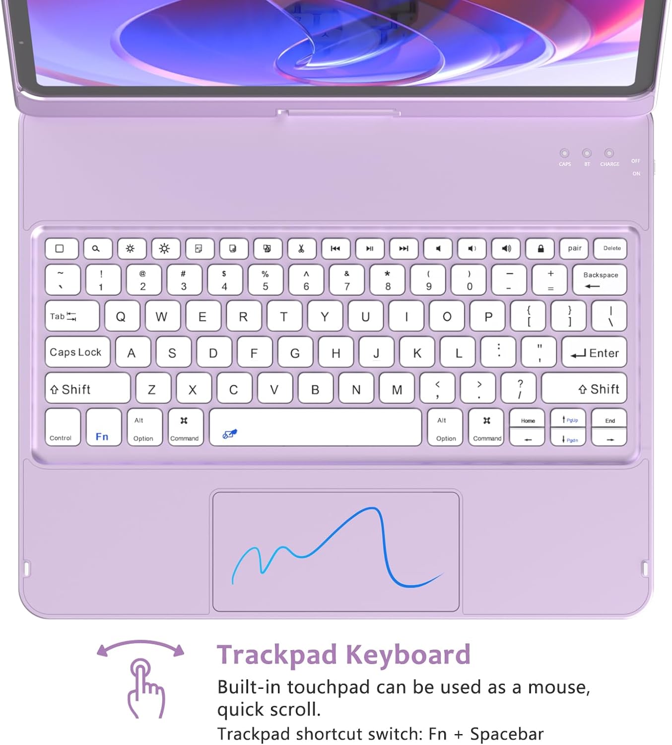 KBCASE Touch Keyboard Case for iPad Air 13 inch (M3/M2, 2025/2024)/for iPad Pro 12.9 inch 3rd/4th Gen 2018/2020, 360°Rotatable Case with Touchpad & Pencil Holder for iPad Air 13 inch (Light Purple)