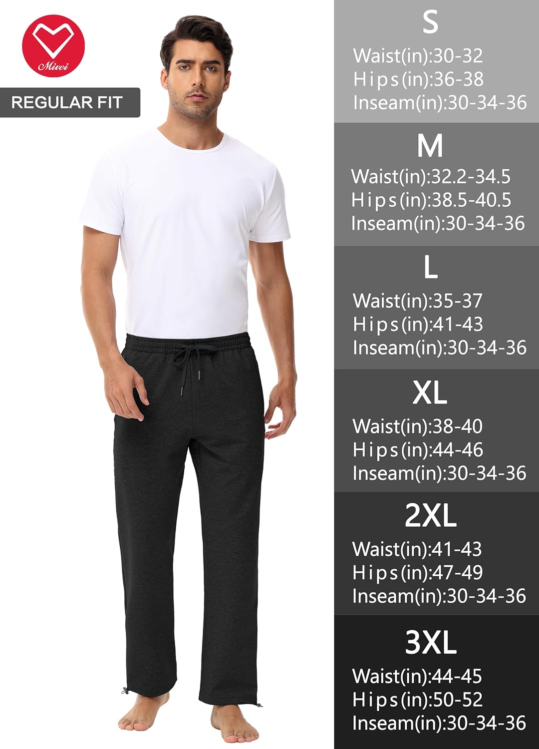 Men's 30" 34" 36" Cotton Yoga Sweatpants - Athletic Casual Lounge Open Bottom Straight Leg Loose Pants Zipper Pockets - Image 6