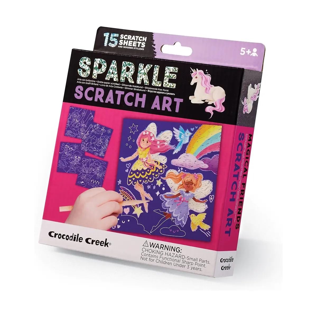 Crocodile Creek Magical Friends Themed Scratch Art for Kids of Ages 5 Years and Up, Fun & Educational Kit, Includes 15 Sheets
