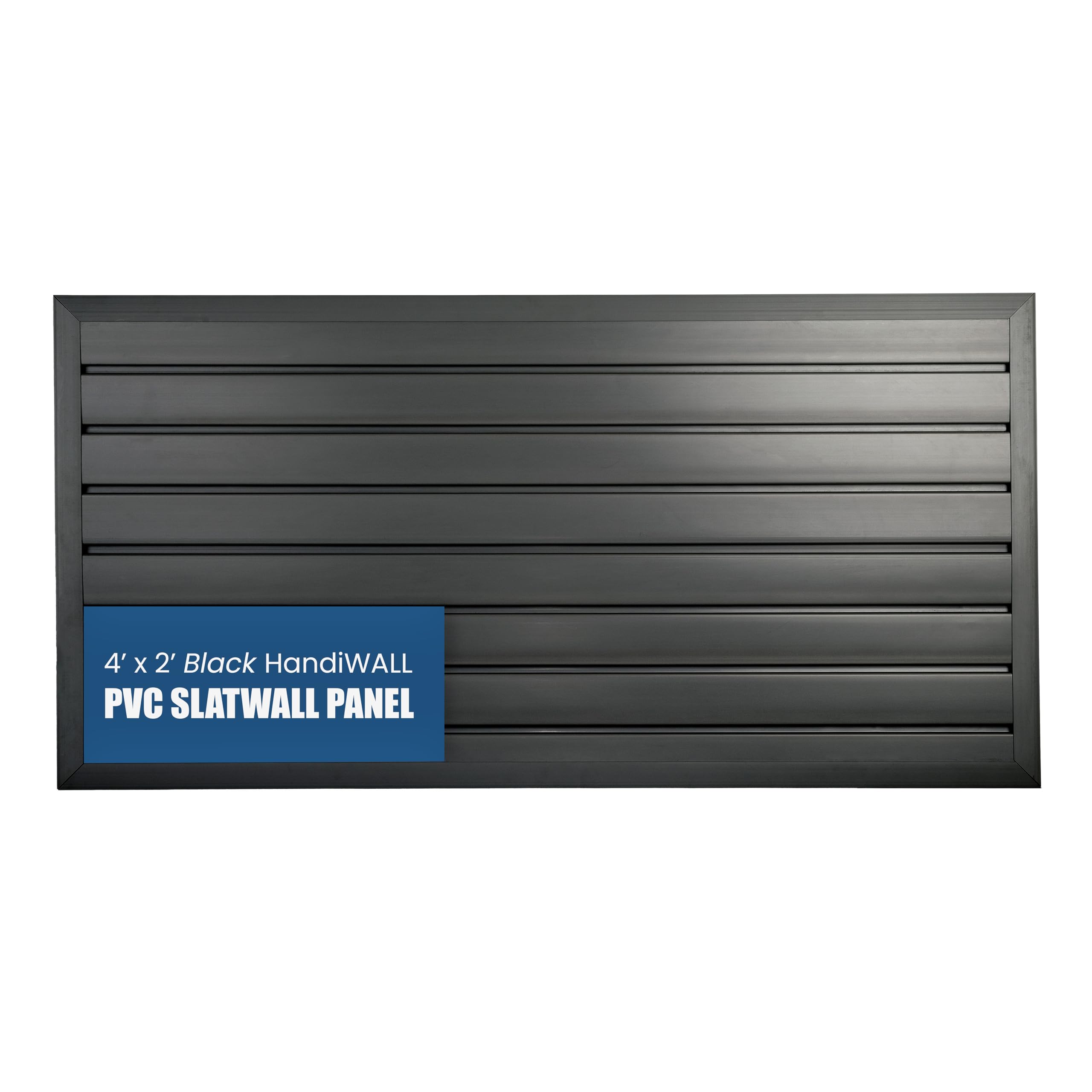 HANDIWALL (BLACK) PVC Slatwall Garage Wall Organizer, 4x2ft Heavy Duty Framed Slatwall Panel Storage Kit, Wall Mount Organizing Storage System For Slatwall Accessories