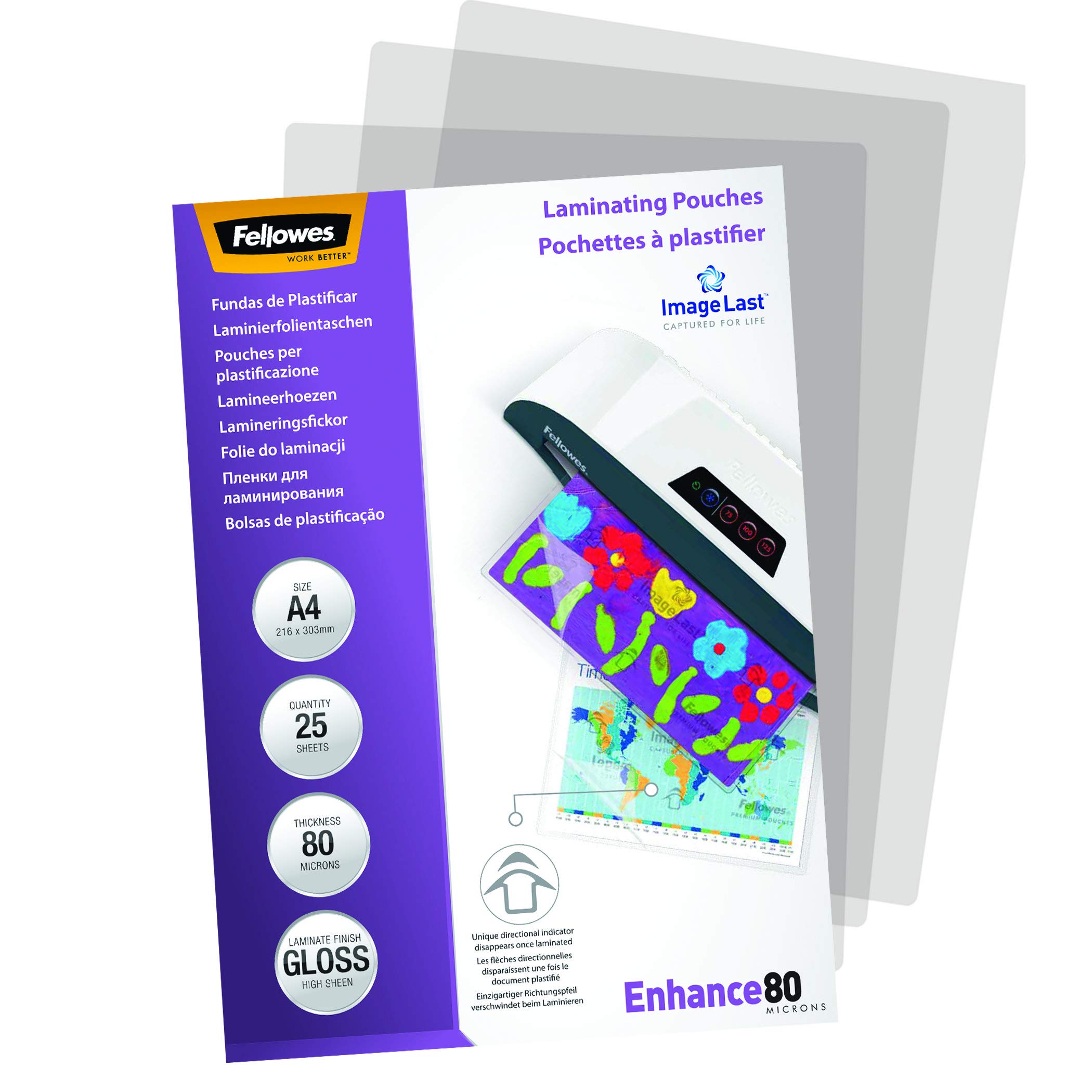 Fellowes Plastificadora Sola A4, para uso ocasional, 125 micras + ImageLast Pack de 25 fundas de plastificar, formato A4, 80 micras
