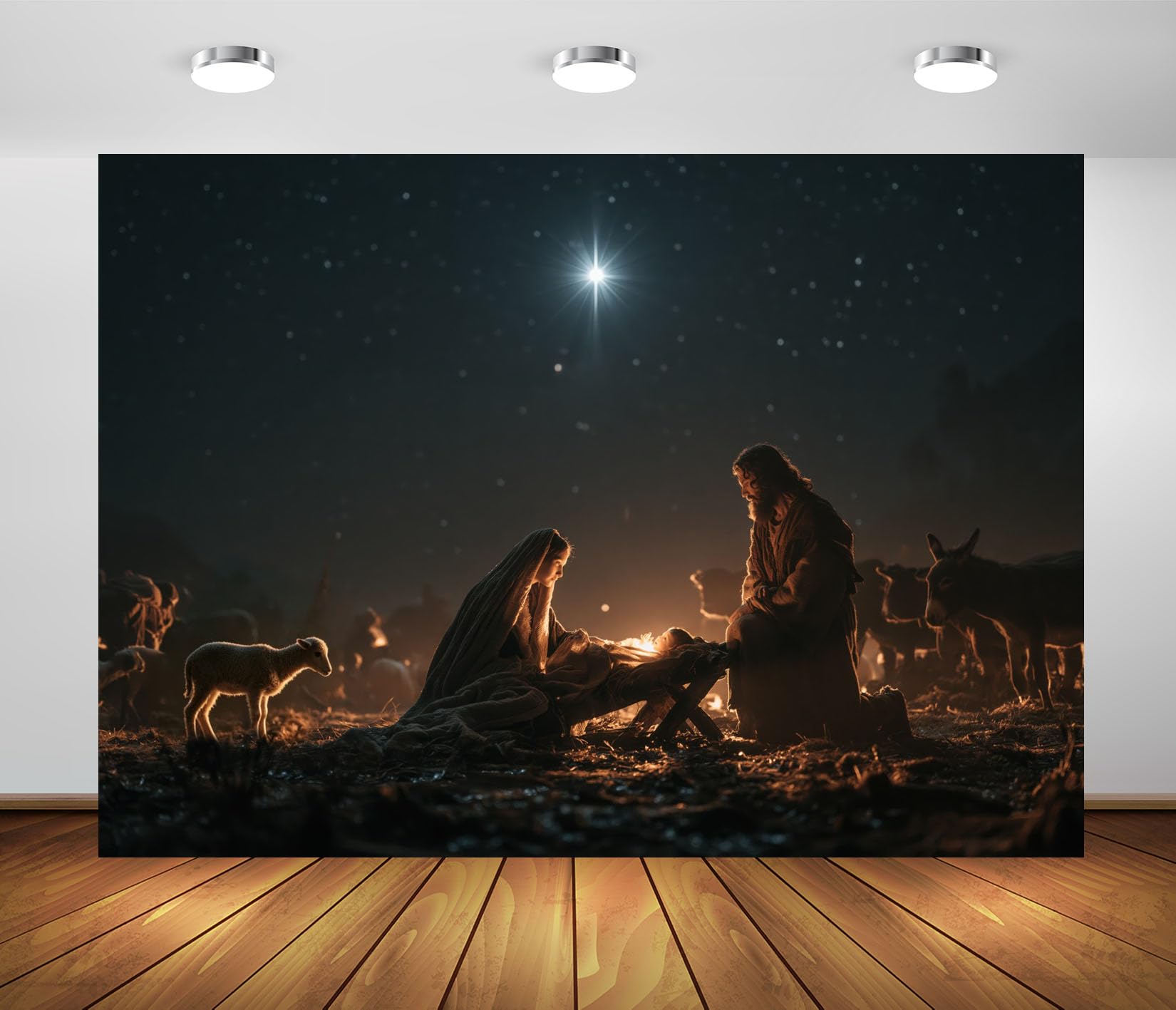 15x8FT (4.6x2.5m) Sacra Famiglia Notte Stellata Sfondo Fotografico