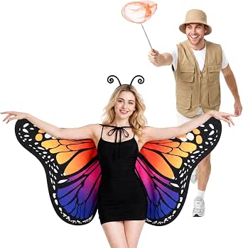 Double-Sided Butterfly Wings & Catcher Couples Halloween Costume Set