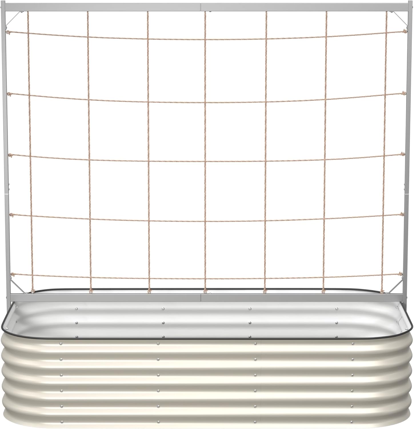 Vego Garden 17" Tall 3.5ft x 6.5ft Raised Garden Bed & 6.5ft Wide Metal Trellis, Pearl White