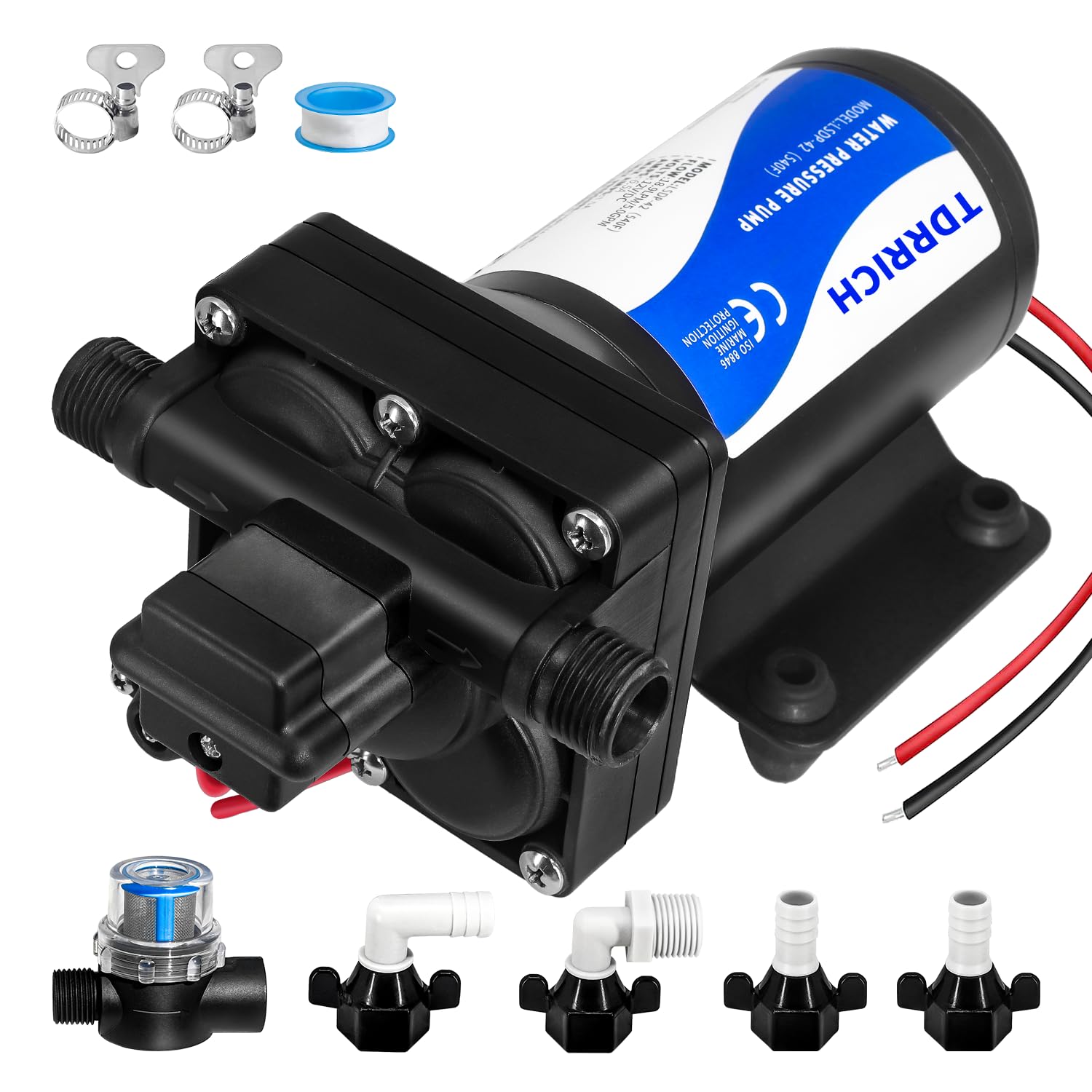 Photo 1 of TDRRICH RV Diaphragm Water Pump 12V for Pool,330GPH 4-Chamber Increase Pressure Booster Pump for Hose Lawn,5.0GPM 70PSI Electric Garden Sprinkler Marine Boat for Camper Sprayer Bathroom Kitchen