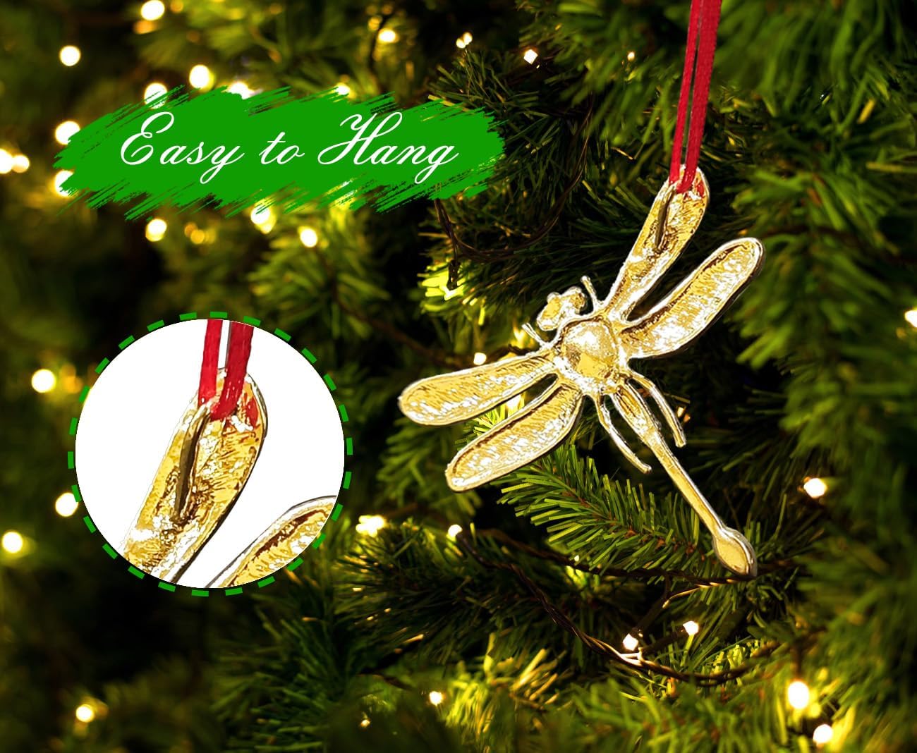 Dragonfly Ornament for Christmas Tree 2025 - Dragonfly Gifts for Women Metal Dragonflies Christmas Ornaments - Green Dragonflies Decor for Family Friends Girls Kids Sisters - Image 2