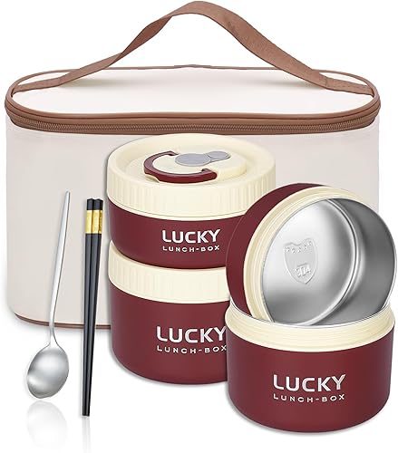 Miniatura 15 de Lonchera Bento de 3 compartimentos con cuenco de sopa, bolsa de almuerzo aislada y utensilios portátiles, recipientes de almuerzo de cámara de acero