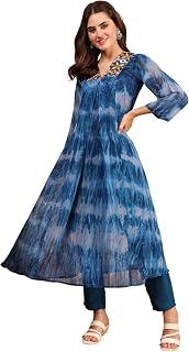 EthnicJunction Women Georgette Relaxed Fit Tie & Dye & Embroidered A-Line Flared Kurta,Summer Kurta,Kurta For Office,Long ... Price In India