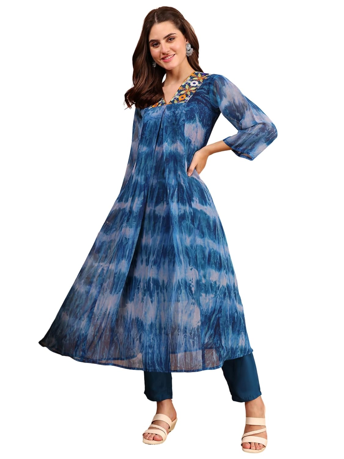 EthnicJunction Women Georgette Relaxed Fit Tie & Dye & Embroidered A-Line Flared Kurta,Summer Kurta,Kurta For Office,Long ... - Review, Price and Buying Guide