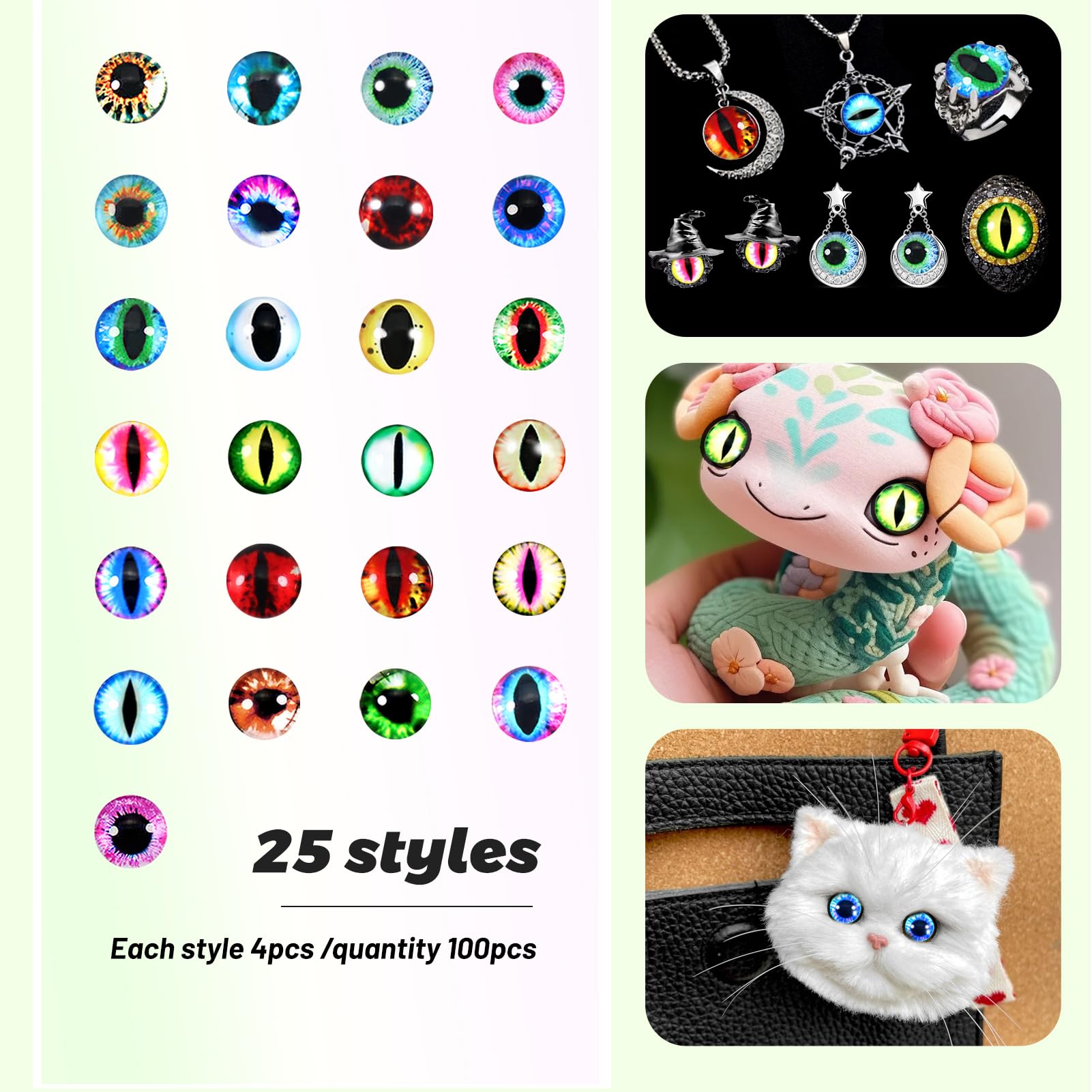 TOAOB 100 pcs 10mm Glass Dragon Eyes Cabochon Eyes Safety Eyes Dolls Eyes for Doll Making DIY Craft Plush Animals - Image 3