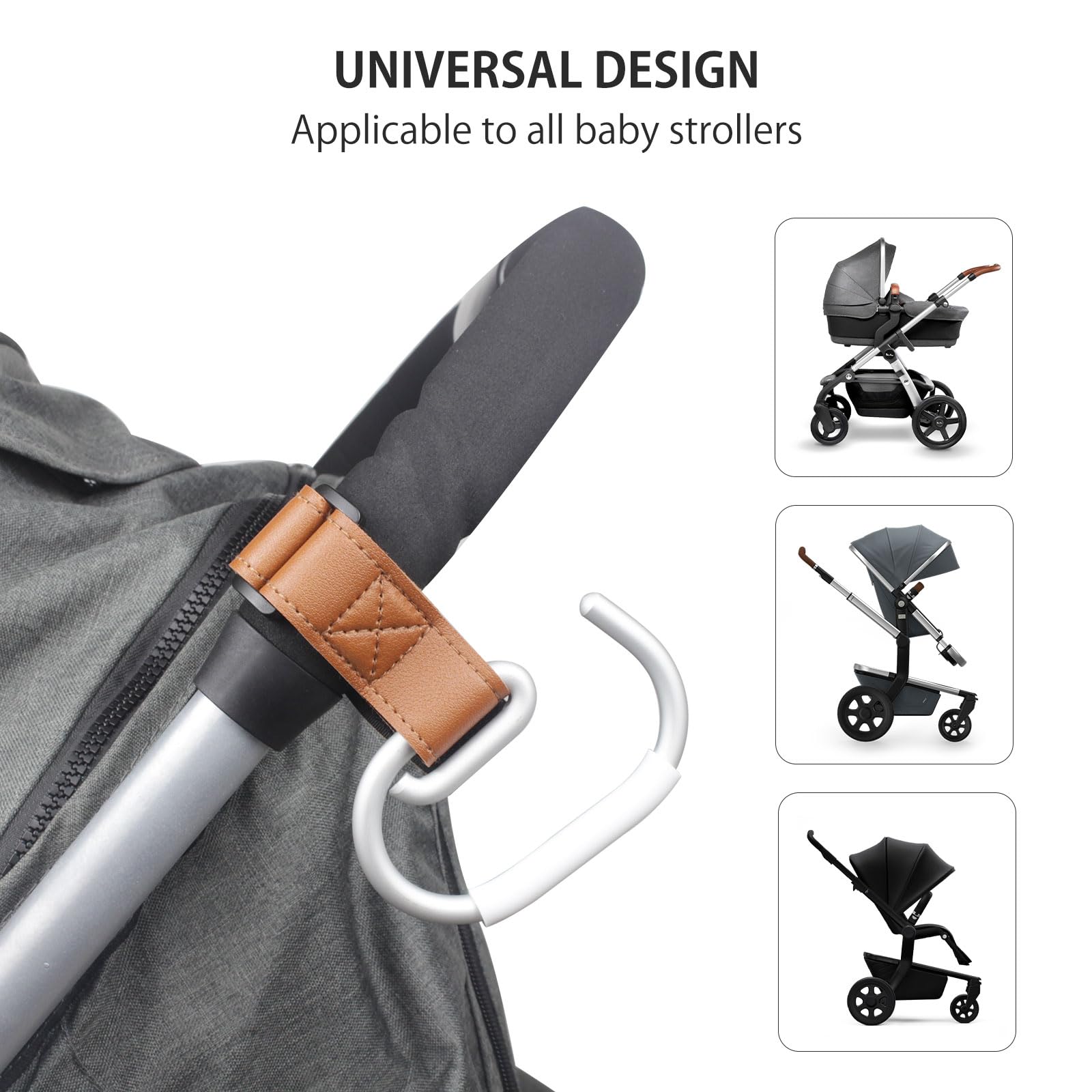 Vihir Passeggino Gancio per Borse, Grande Passeggino Gancio Universale, Accessori Passeggino, Pelle PU + Lega di Alluminio+Silicone Anti Scivolo Protettiva