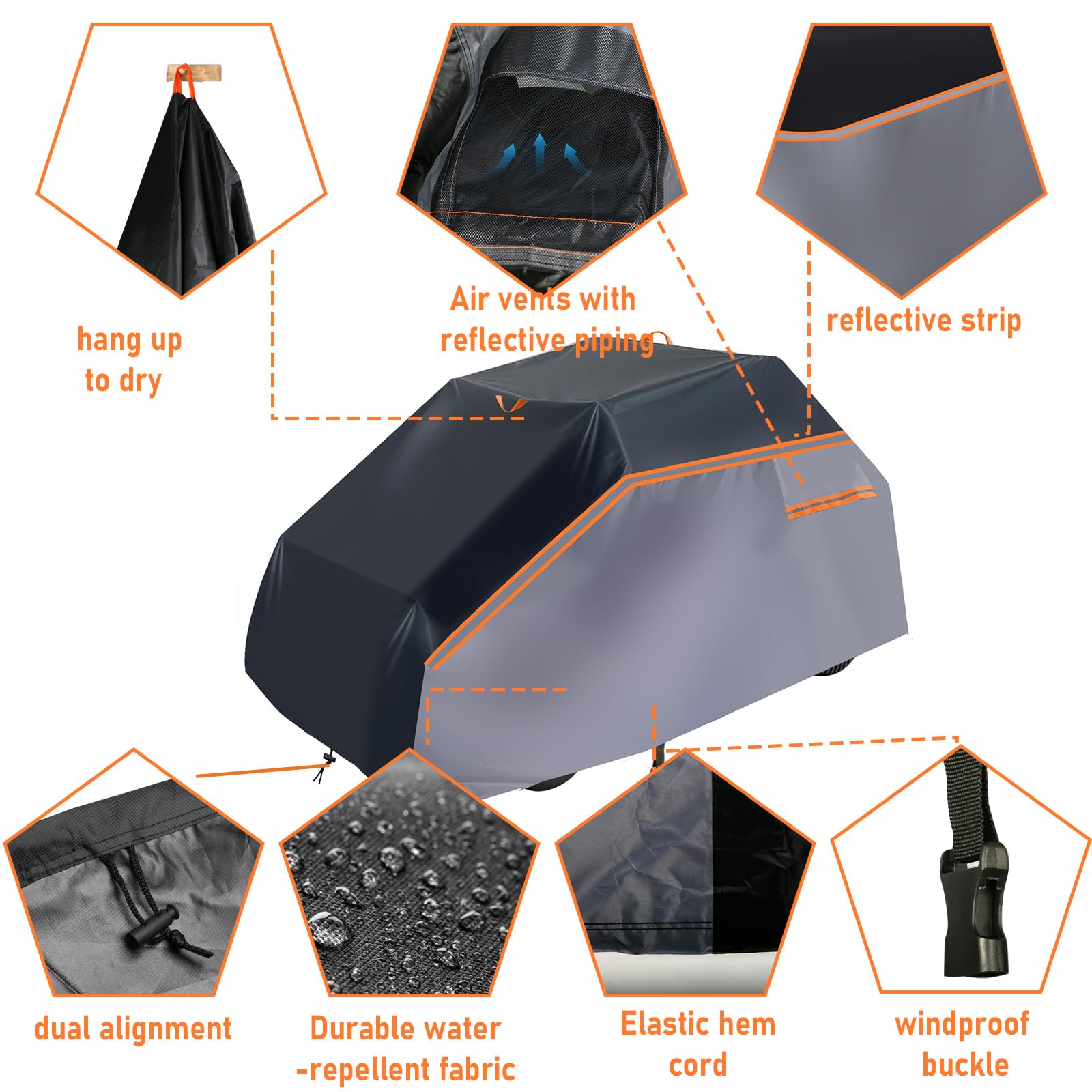 Bâche de Tracteur à Gazon 600D, imperméable Anti-poussière résistante aux UV Coupe-Vent, Anti-Pluie Housse de Protection pour Tondeuse à Gazon d'extérieur(L201 x W140 x H117 cm)