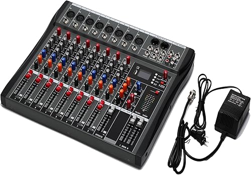 MECCTP Consola de tablero de sonido mezclador de 8 canales, mezclador de amplificador de estudio en vivo con unidad USB para estudio de grabación en