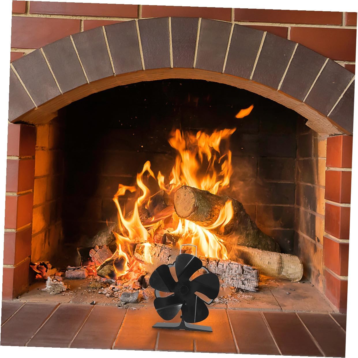 Compact Five-blade Heat Powered Stove Fan, Black Metal Fireplace Fan with Silent Motor, Space-saving Warm Air Circulator for Home and Outdoor Use