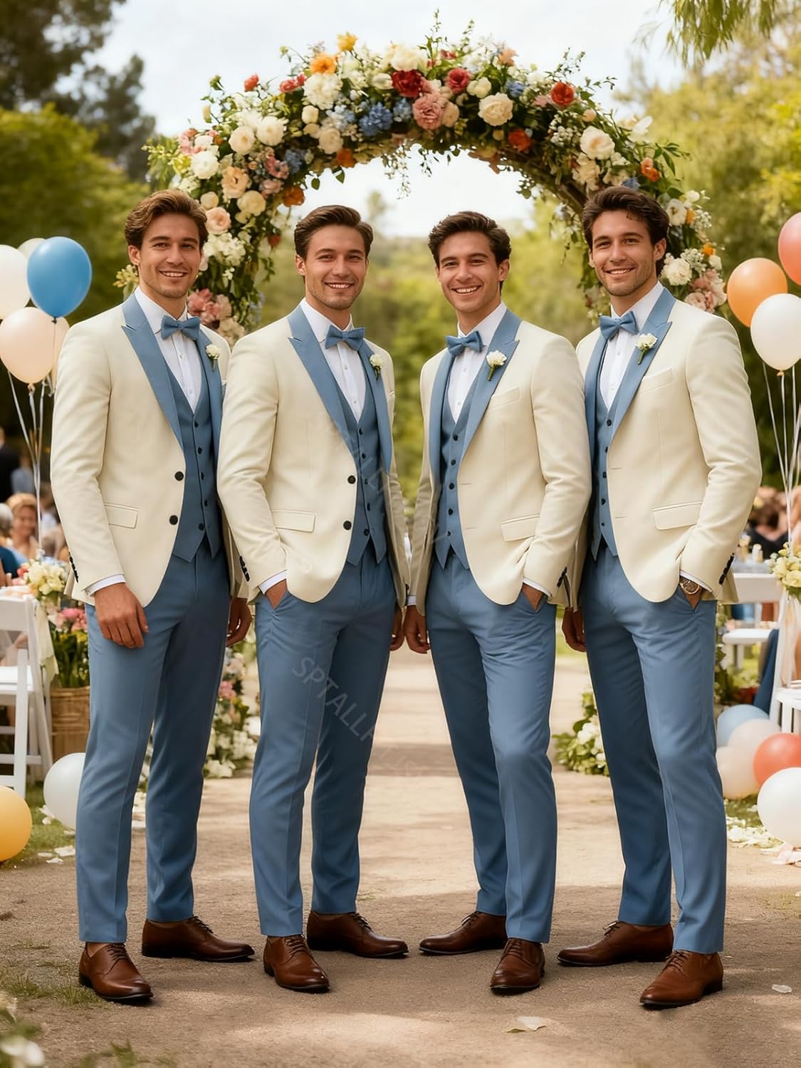 Suit for Men 3 Piece Wedding Party Suits Slim Fit Modern Stylish Color Contrast Tuxedo Set Blazer Vest Pants