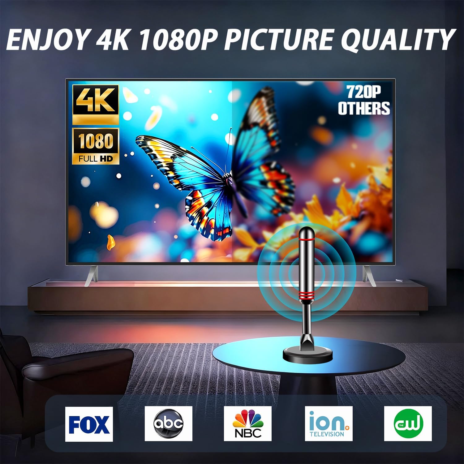 HD Digital TV Antenna for Smart TV Indoor with Strong Magnetic,Indoor Antenna Easy Installation, Antenna for Smart TV Long Range Reception, TV Antenna for Local Channels 4K 1080P image 2