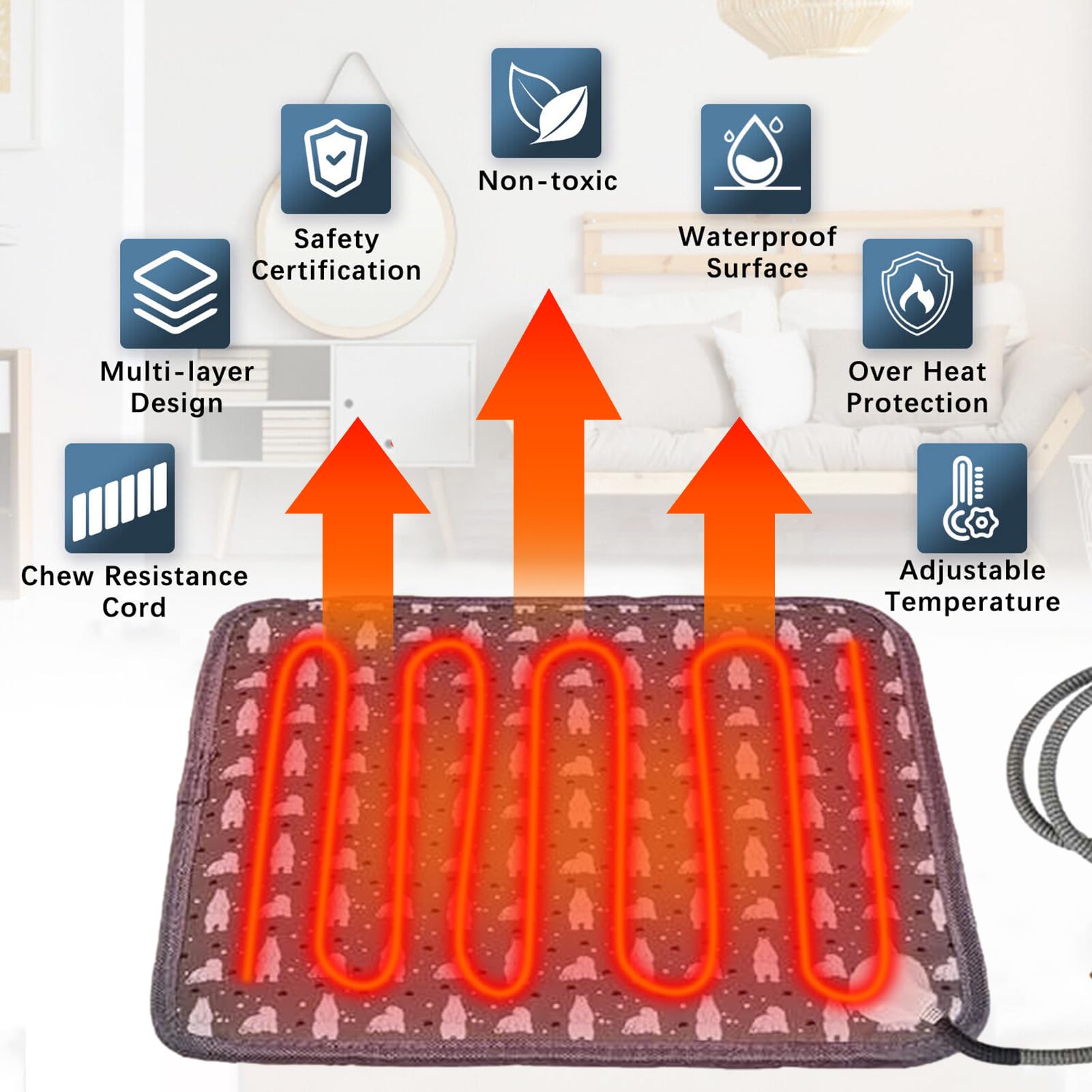 bellv Coussin Chauffant pour Chat | Coussin Chauffant pour Chat avec Affichage LED et minuterie | Tapis de Couchage Chaud en Coton rembourré pour Animaux de Compagnie, pour Niche, Chambre à Coucher