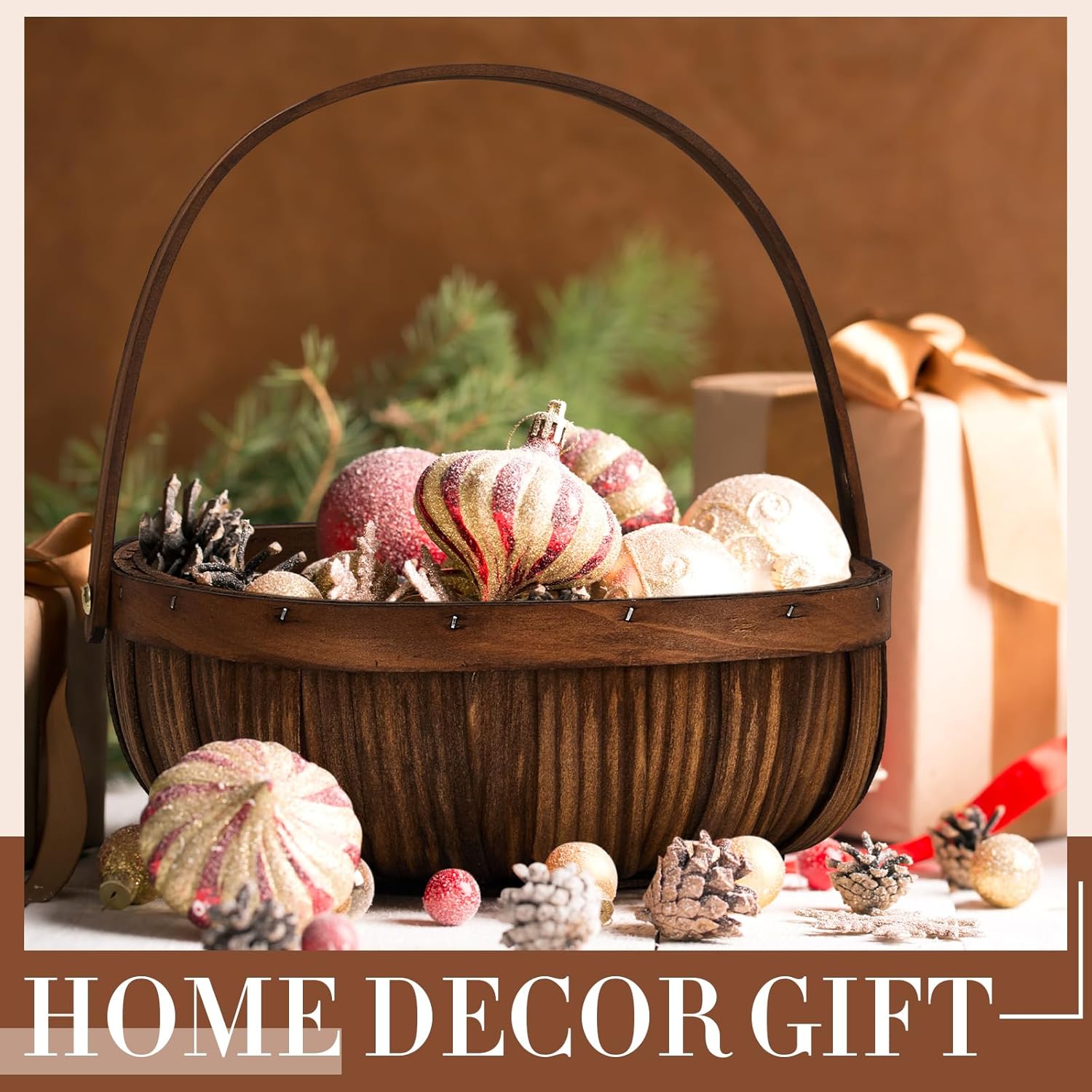 Sintuff 6 Pcs Wicker Baskets with Handles 3 Sizes Woven Garden Harvest Basket for Gathering Vegetables Wooden Bushel Apple Basket for Fruits Fall Thanskgiving Picnic Gift Farmers Market(Coffee)