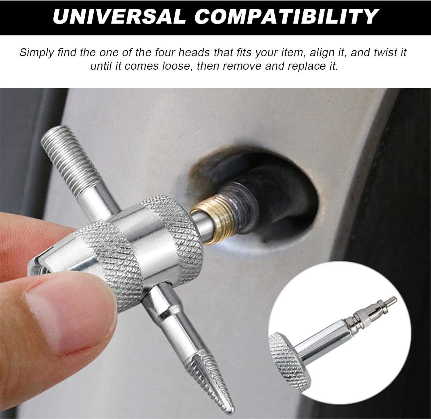 4-Way Valve Core Tool Tire Valve Tools, 4-in-1 Tyre Valve Core Tool Tire Stem Core Wrench, Multifunctional 4 Way Valve Stem Remover Tire Repair Tool for Car Motorcycle Bicycle