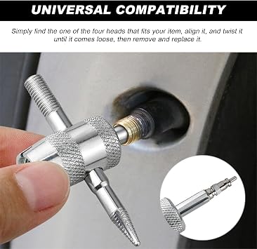 DXNQ 4-Way Valve Core Tool Tire Valve Tools, 4-in-1 Tyre Valve Core Tool Tire Stem Core Wrench, Multifunctional 4 Way Valve Stem Remover Tire Repair Tool for Car Motorcycle Bicycle