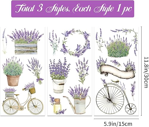 Miniatura 2 de GLOBLELAND 3 calcomanías de transferencia de muebles de 6 x 12 pulgadas con temática de lavanda, calcomanías de arte de pared para dormitorio, sala
