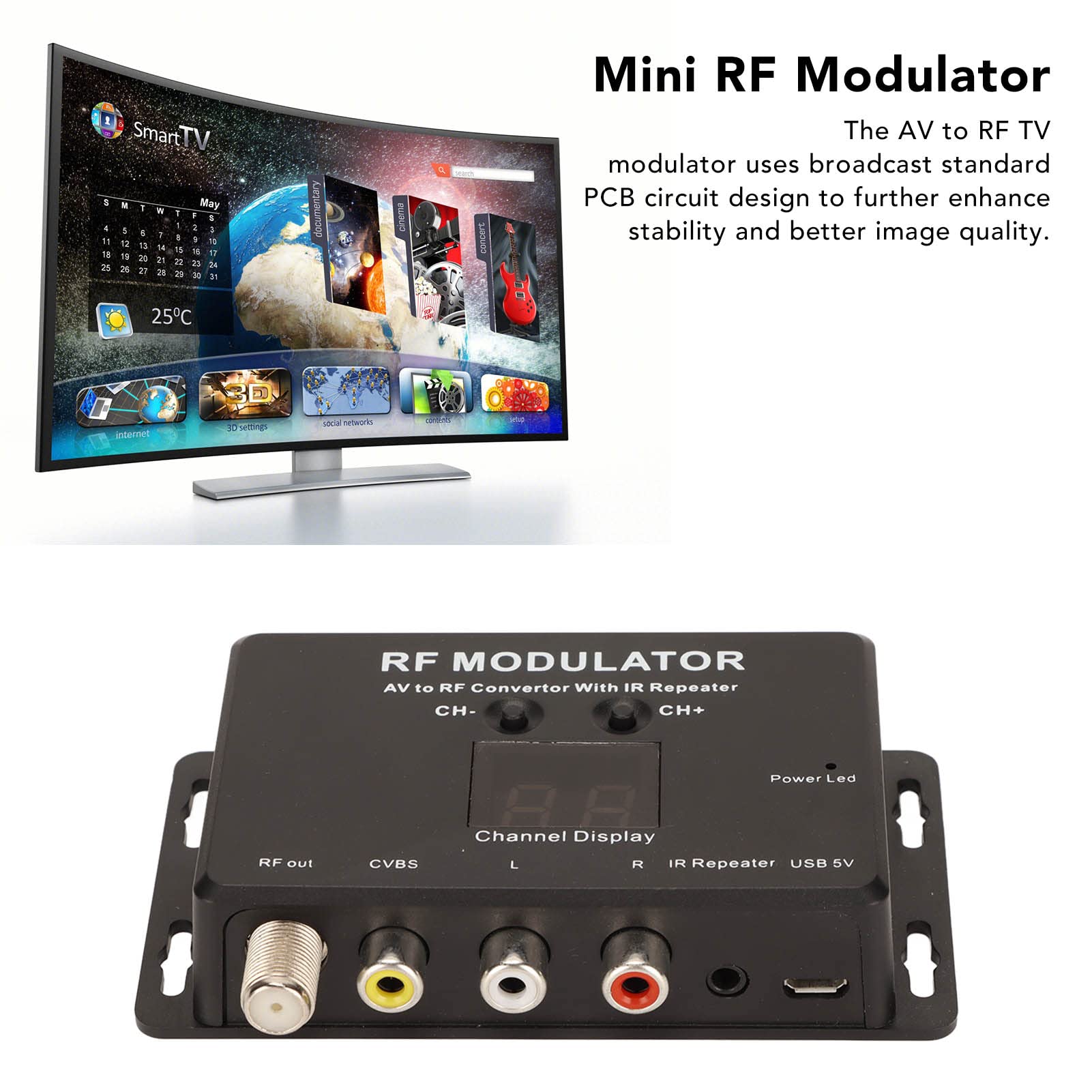 Beufee RF Modulator RCA Coaxial Adapter, UHF Demodulator Composite Converter Digital AV Component Video Modulator RF HDMI HDMI Modulator
