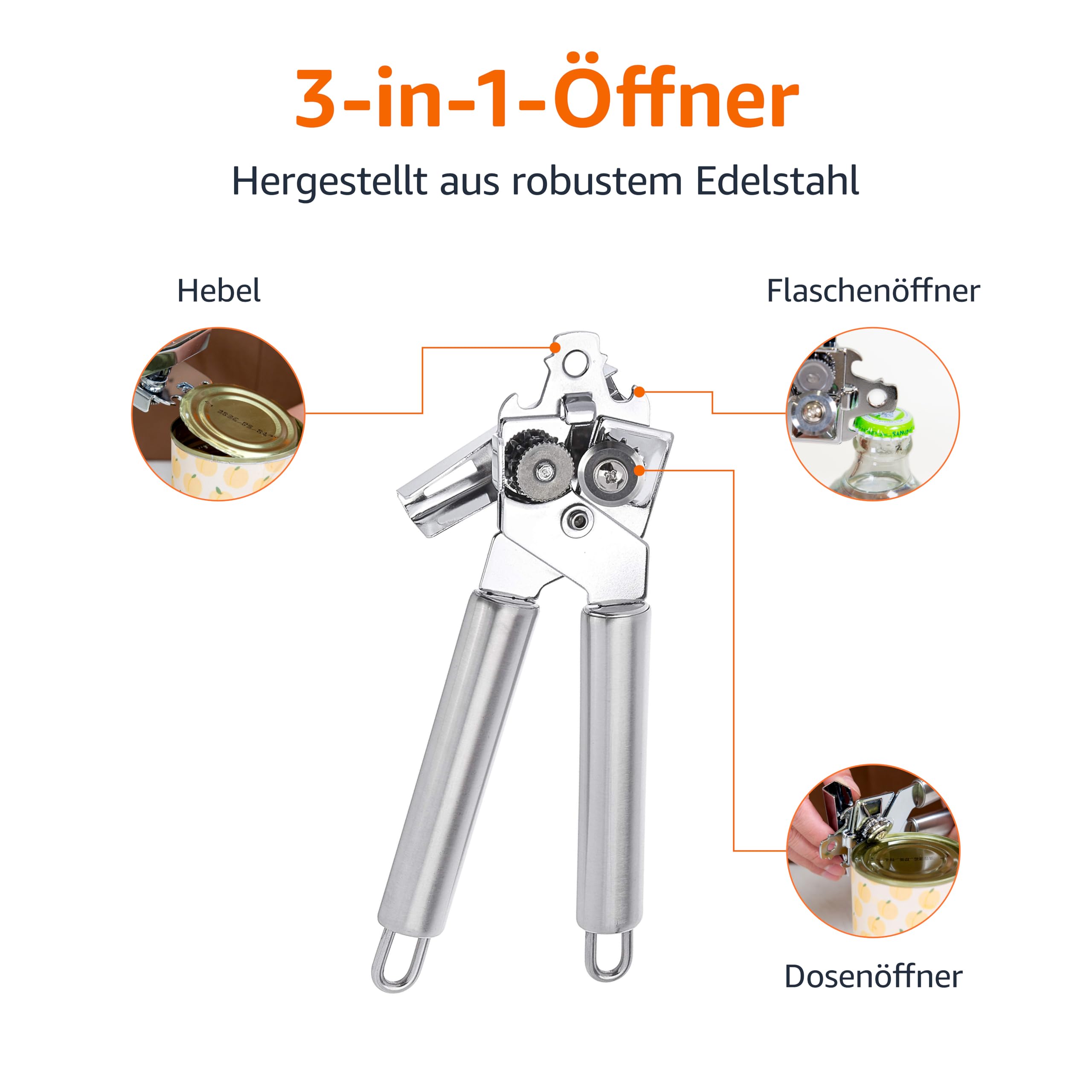 ZKRION Ergonomischer Dosenöffner Manuell – Mit Drehknopf, Edelstahlklinge, Bequemer Griff (schwarz)