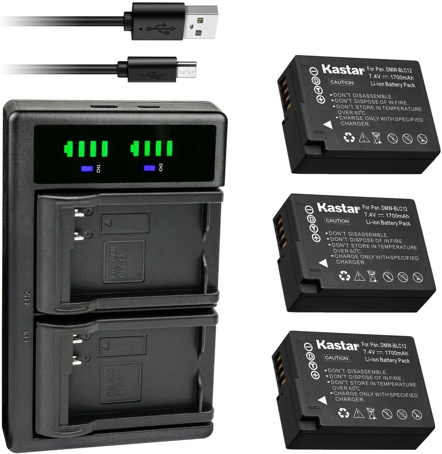 Kastar 3-Pack Battery and LTD2 USB Charger Replacement for Panasonic Lumix DC-G95 DC-G95MK, Lumix DMC-FZ200 FZ200, Lumix DMC-FZ300 FZ300, Lumix DMC-FZ1000 FZ1000, Lumix DMC-FZ1000 II FZ1000II