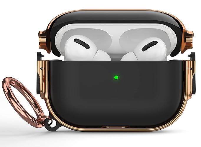 Maxjoy for AirPods Pro 2nd/1st Generation Case with Lock, Cute AirPods Pro 2 Case Lock Protective Hard AirPod Pro Cover for Women Men with Keychain for Airpod Pro (2023/2022/2019), Black/Rose Gold