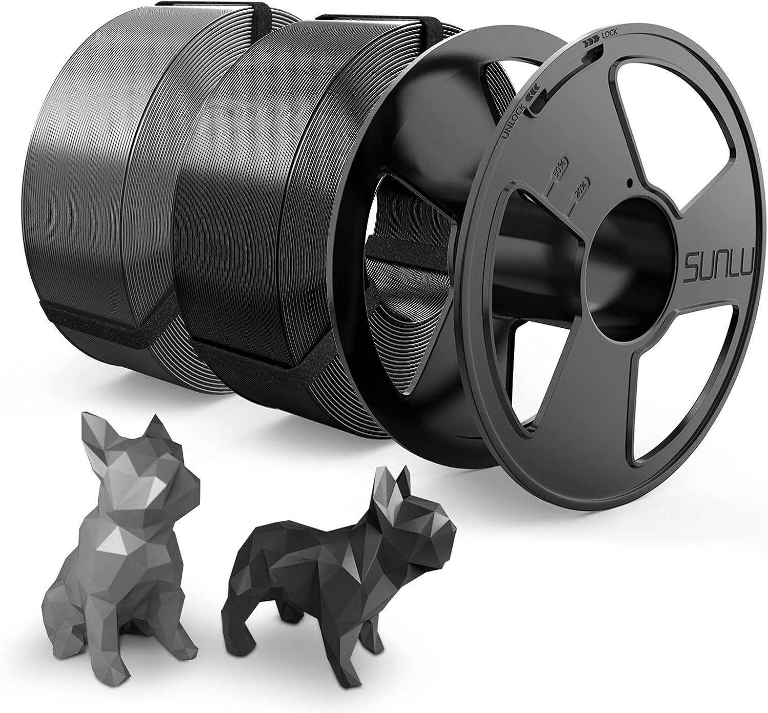 SUNLU PLA Filament 1.75mm, PLA 3D Printer Filament, Reusable MasterSpool, Dimensional Accuracy +/- 0.02mm, PLA 2kg, 1kg Spool, 2 Pack, Black+Grey