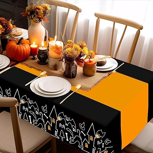 Miniatura 7 de Mantel de Halloween, paquete de 3 manteles de plástico desechables de 54 x 108 pulgadas, suministros para fiesta de Halloween, mantel de plástico,