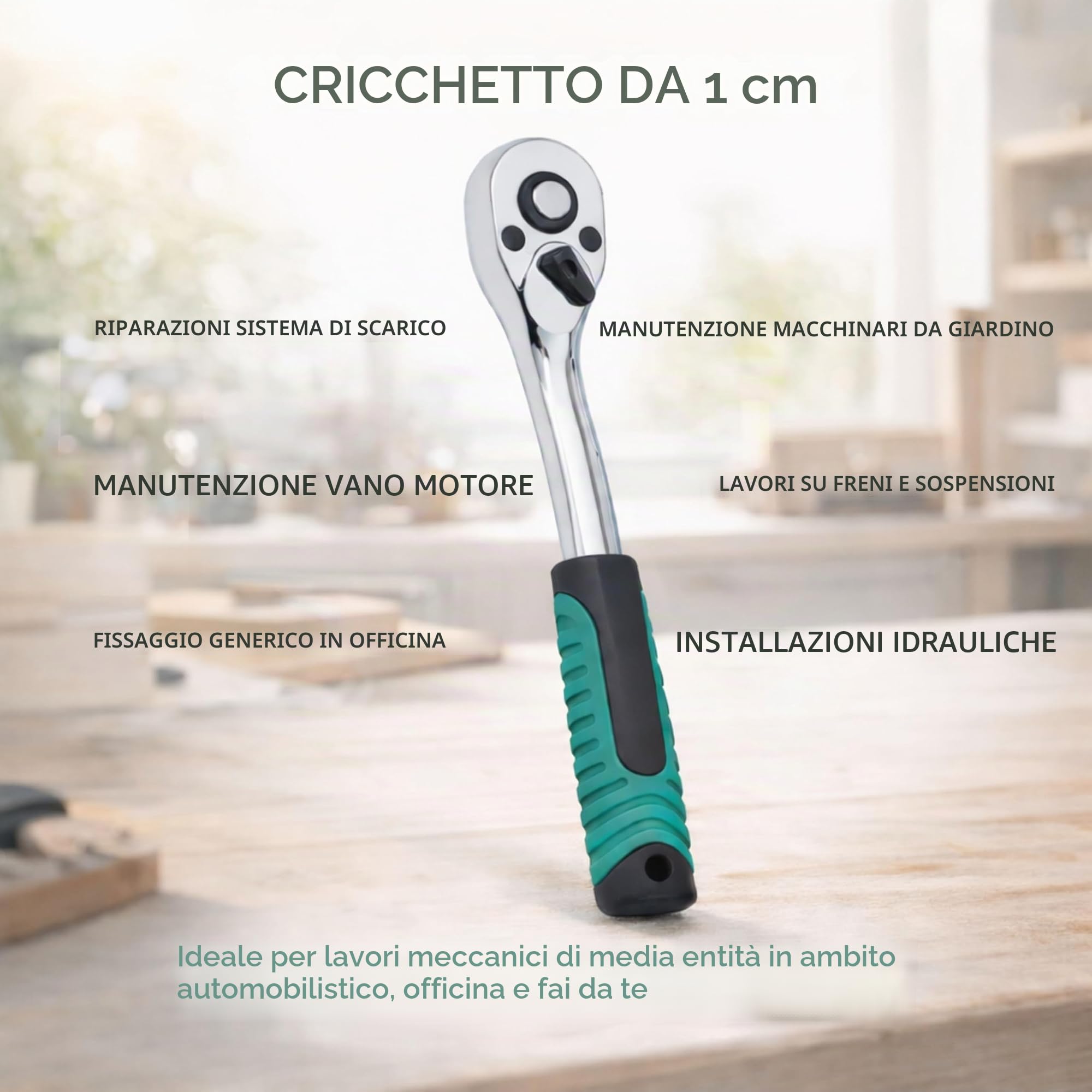 TOPWAY Cricchetto Reversibile 3/8", Manico per Chiave a Bussola a Sgancio Rapido a 72 Denti, Acciaio al Cromo Vanadio di Alta Qualità, Attrezzo per Riparazioni Auto, 200mm 422907