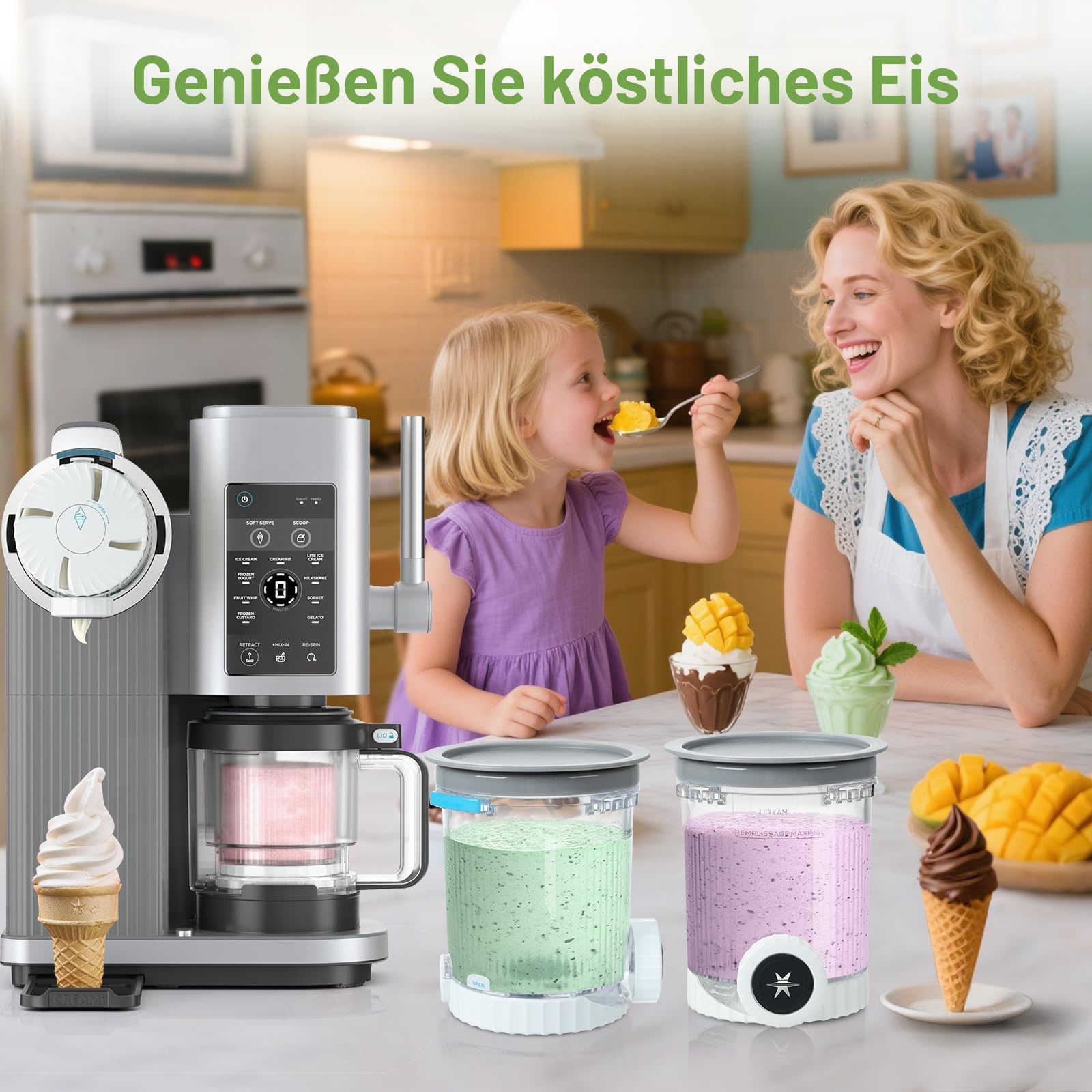 4 Stück Pint Behälter für Ninja CREAMi Scoop & Swirl Eismaschine | Swirl Pints und Deckel kompatibel mit Ninja NC700 NC701EU NC701EUSTGD Serie, BPA-frei & Spülmaschinenfest (farbige Deckel)