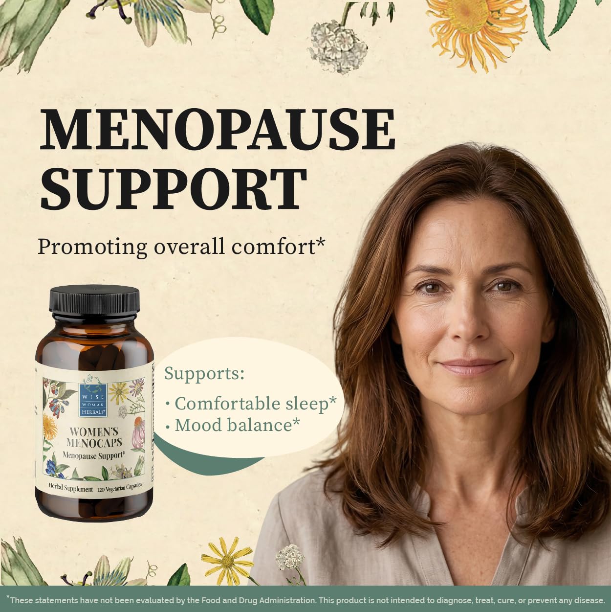Wise Woman Herbals Women's Menocaps, Non-GMO Herbal Blend for Menopause Support, Hot Flashes, Night Sweats, Mood Support, Emotional Balance, Hormonal Support, 120 Veg Caps