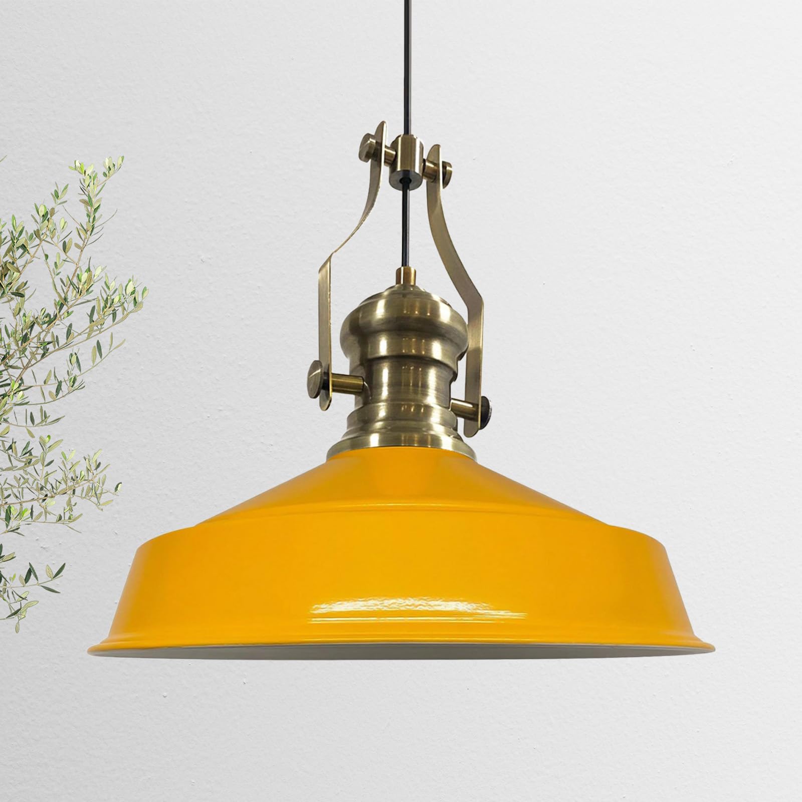 Bamyum Yellow 1 Neo Asletl Pendant Light Vintage Metal 41 Cm, Lamp Shades Ceiling, Kitchen Lights Ceiling E27, Industrial Lamp Shades Ceiling, Metal Pendant Light Fitting For Living Room, Dark Yellow