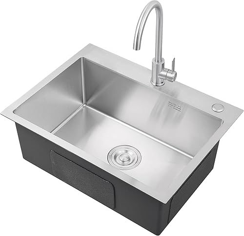 Miniatura 8 de DuyviSteil Fregadero de cocina versátil de acero inoxidable de 24 pulgadas, montaje superior o descendente, preparación de barra individual para